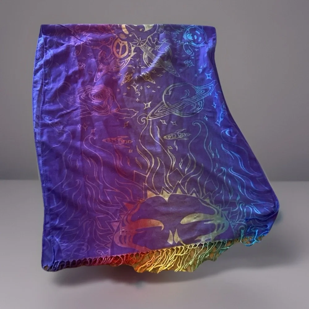 Festival Core Pashmina Scarf Celestial Rave Burner Psychedelic Fringe Wrap